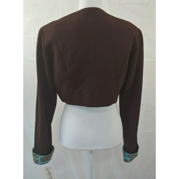 Vtg Linda Segal Jacket 12 Brown Blue Cropped Full Zip Shoulder Pads Large - Picture 6 of 10